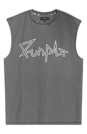 Purple Textured Sleeveless Cotton Graphic T-Shirt in Grey at Nordstrom, Size Xx-Large