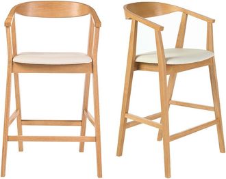 Miliboo Taburetes De Bar Escandinavos Blancos Y Madera Clara H66.5 Cm (lote De 2) Bahia