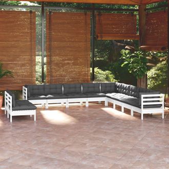 vidaXL Muebles De Jard&iacute;n 11 Pzas Y Cojines Blanco Madera Maciza Pino Vidaxl