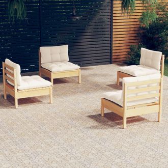 vidaXL Muebles De Jard&iacute;n 4 Piezas Cojines Madera De Pino Crema Vidaxl