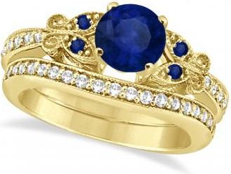 Allurez Butterfly Blue Sapphire & Diamond Bridal Set 14k Yellow Gold (2.05ct)