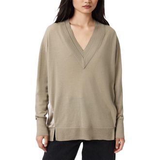 AllSaints Bern Paneled V-Neck Merino Wool Sweater in Taupe Grey at Nordstrom Rack, Size X-Small Regular