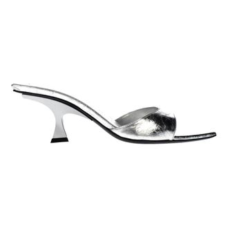 The Attico Grijze leren platte sandalen - Dames - Muiltjes - Grijs - 40 EU - Leer - Schoenen