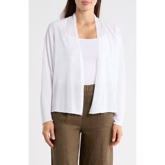 Eileen Fisher Organic Linen & Organic Cotton Open Front Cardigan in White at Nordstrom Rack, Size X-Large