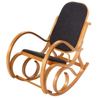 Hhg Hhg - Nunca Usado] Mecedora M41, Mecedora Sill&oacute;n Tv, Madera Maciza, Aspecto Roble, Tela/textil Gris Antracita