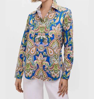 Foxcroft Meghan Garden Paisley Long Sleeve Shirt In Blue