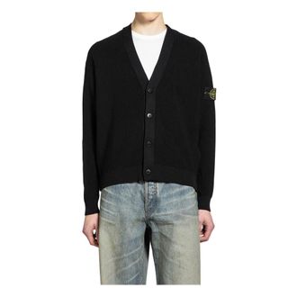 Stone Island V-neck Cardigan with Buttons and Ribbed Trims
