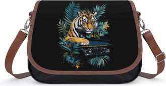Generic Tiger Is Playing Piano Crossbody Bags for Women Fashion Leather Shoulder Handbags With Adjustable Strap