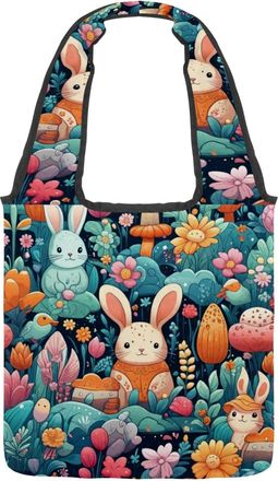 Generic Cute Fun Bunny Reversible Canvas Shoulder Tote - Double-Sided Print, 12oz Cotton, 27cm Drop, Fold-Flat Bag for Travel, Shopping, Street Outings