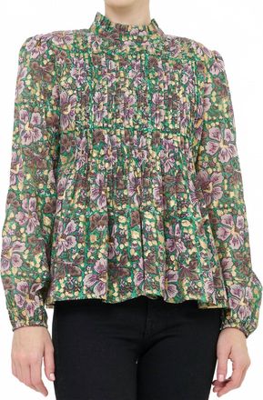 Oliphant Long Sleeve Pintuck Blouse In Matera Green