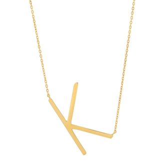 MAX + STONE 10k Solid Yellow Gold Large Sideways Block Letter Initial with Extendable Cable Chain, 16 to 18 inches