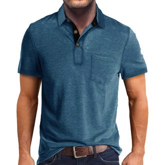 Generic Mens Polo Shirts Short Sleeve With Pocket,Tactical Shirt Half Sleeve Grandad T-Shirt Solid Color Turn Down Collar Tennis Shirt Button Up Lightweight M
