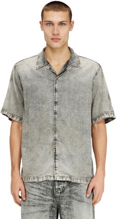 Diesel Short-sleeve shirt in fluid treated denim - Denim Shirts - Man - Grey