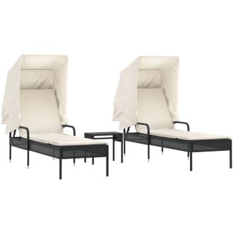 vidaXL Tumbonas Con Capota Y Mesa 2 Uds Rat&aacute;n Sint&eacute;tico Negro Vidaxl