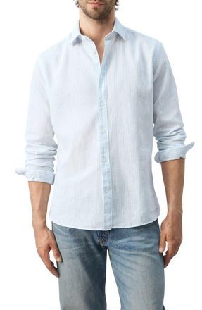 Mango Regular Fit Stripe Cotton & Linen Button-Up Shirt in Sky Blue at Nordstrom, Size Xx-Large