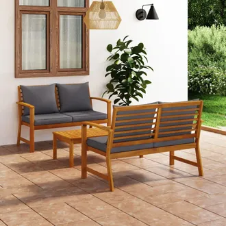 vidaXL Vidaxl - Muebles De Jard&iacute;n 3 Pzas Cojines Madera Maciza De Acacia