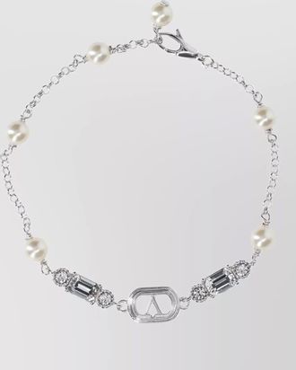 Valentino Garavani pearl chain link bracelet crystal rounds