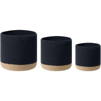 Beliani Beliani - Set di 3 portabiancheria in juta di cotone intrecciato nero e beige Bassima
