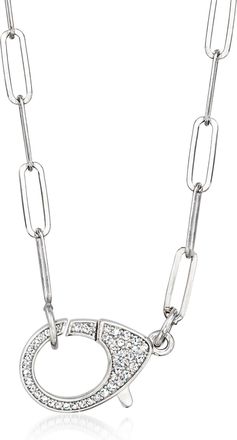 Ross-Simons Italian CZ Oversized Lobster Clasp and Paper Clip Link Necklace in Sterling Silver