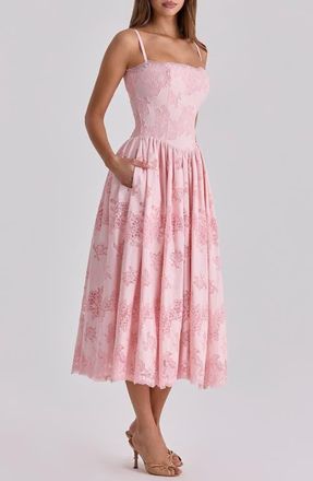 House of CB Chloe Broderie Anglaise Party Dress in Pink at Nordstrom, Size X-Small