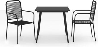 vidaXL Set De Comedor De Jard&iacute;n 3 Pzas Cuerda De Algod&oacute;n Y Acero Negro Vidaxl