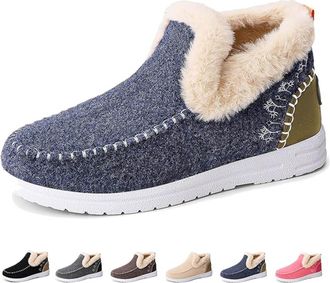 Generic Orthopedic Fleece Slip-on Boots for Women, Fur Lined Winter Shoes with Arch Support, Round Toe Anti-Slip Warm Snow Booties (Blue,38)