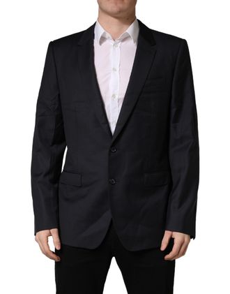 Dolce & Gabbana Black Wool Slim Fit Coat Men Jacket Blazer Virgin Clothing