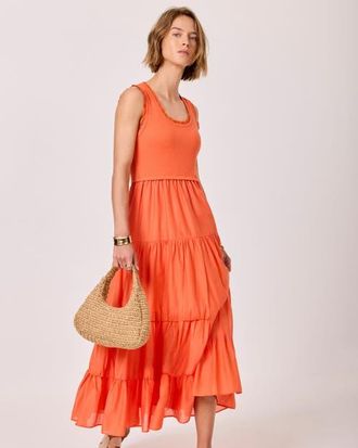 Mint Velvet Sleeveless Crochet Trim Tiered Midi Dress in Orange at Nordstrom, Size X-Small