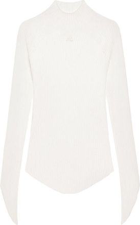 Courr&egrave;ges Ribbed White Long-Sleeved Top