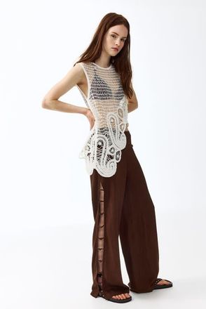 H&M Bead-detail Linen-blend Trousers in Brown at Nordstrom, Size 10