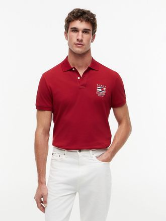 Tommy Hilfiger Mens Regular Fit Wavy Flag Smooth Cotton Polo - Red - XL