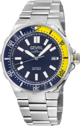 Gevril Group Mens Ticonic 316L Stainless Steel Case, Blue/Yellow Glass Bezel, Blue Enamel dial, 316L Stainless Steel Bracelet