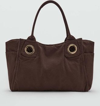 Mango Borsa canvas eyelet cioccolato - Donna - Taglia unica - MANGO