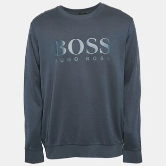 HUGO BOSS Boss By Hugo Boss Blue Logo Print Cotton Knit Sweatshirt