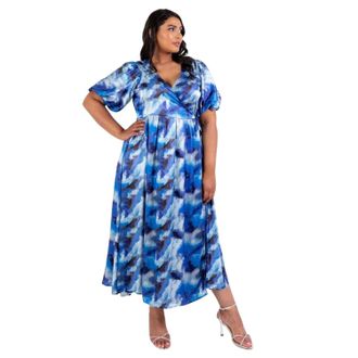 Lovedrobe Abstracte wikkeljurk met V-hals voor dames (Blauw)