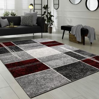 Paco Home Tappeto Di Design Moderno a Quadri Effetto Marmo Mélange Grigio Rosso 160x220 cm - Paco Home