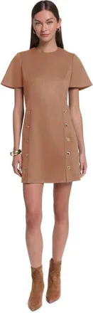 Halston Heritage Short Sleeve Suede Shift Dress in Spiced Almond at Nordstrom, Size 10