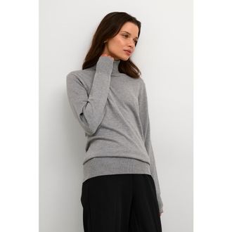Kaffe Astrid Long Sleeve Roll Neck Pullover in Grey Melange at Nordstrom, Size Xx-Large