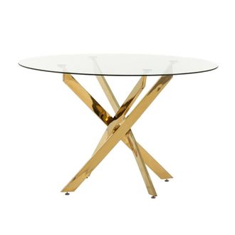 Siediti Fuori e Dentro Mesa de interior 120x120 cm con tablero de vidrio y patas doradas