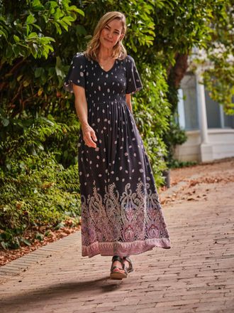 Fat Face FatFace Black Paisley Regular Alma Midi Dress