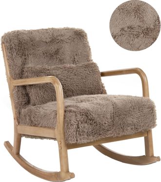 Beliani Silla Mecedora De Pelo Sint&eacute;tico Retro Cl&aacute;sico Con Reposabrazos Y Coj&iacute;n Patas De Madera De Caucho Gris Pardo Skovde