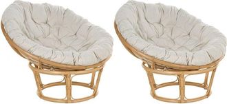 Beliani Conjunto De 2 Sillones Boho Rat&aacute;n Beige Claro Cojines Tela Algod&oacute;n Resistencia Media Interior Natural Salvo