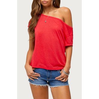 Edikted Amora Semisheer One-Shoulder Top in Red at Nordstrom, Size X-Large