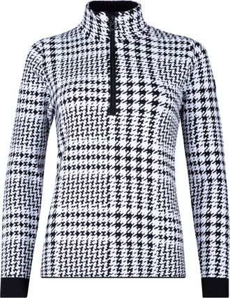 Newland Long-Sleeve Houndstooth Top With High Collar And Zipper