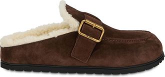 Prada Schoenen, Dames, Bruin, 39 EU, Leer, Gewatteerde Slippers met Band