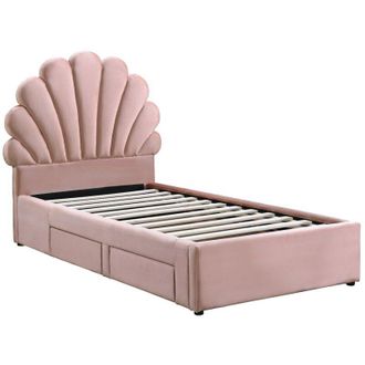 Vente-Unique Letto a conchiglia 90 x 190 cm 2 cassetti - Velluto - Rosa - MOANA
