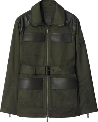 Burberry leather-trim belted jacket - women - Fabric - 12 - Green