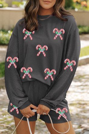 Azura Exchange Womens Striped Candy Cane Pajama Set - Dark Grey - Size X-Large