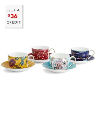 Wedgwood Wonderlust Teacup And Saucers Set Of 4With $36 Credit