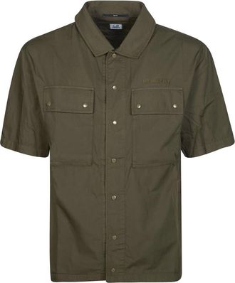 C.P. Company Giacca Camicia Manica Corta - Heren - Korte mouwen Overhemden - Groen - M - Overhemden